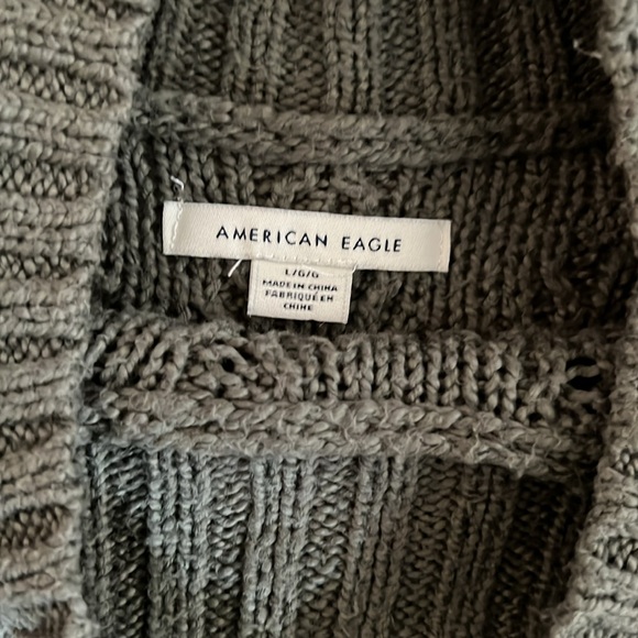 Large AE American Eagle GREEN Sweater cable knit cross hatch balloon sleeve - Picture 2 of 6
